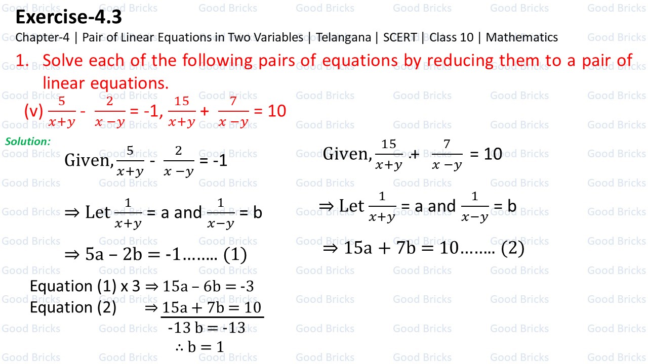 Chapter-4-Pair of Linear Equations-excercise4.3-1(v)-p1