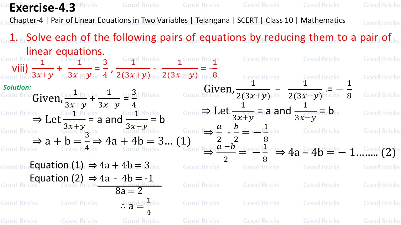 Chapter-4-Pair of Linear Equations-excercise4.3-1(viii)-p1